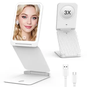 EASEHOLD Travel Makeup Mirror with Lights, Foldable Vanity Lighted Mirror, 1X & 3X Magnification, Rechargeable, 72 LED Dimmable Touch Screen, Adjustable Height/Angle, Travel Essentials for Women/Teens