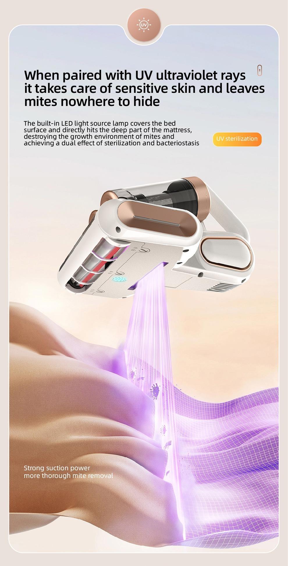 Mattress Vacuum Cleaner with UV-C Lamp & LED Display 13kPa Suction Brushless Motor HEPA Filter for Beds Sofas