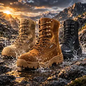 Men's Waterproof Tactical Boots 8” Lightweight Outdoor Combat Boots Anti-Slip Suede Hiking Boots