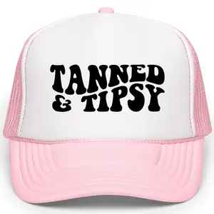 Tanned & Tipsy Trucker Hat - Funny Women's Summer Hat - Fun Drinking Snapback for Adults - Cute Mesh Beach Adjustable Cap - Lake Hat