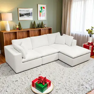 【4 Packages shipping】108"L-Shaped boneless sectional couch，Modular cloud couches with ottoman,Deep seat,chenille fabric,Memory foam cushion,NoAssembly Required,For Living Room Apartment,Free Combination,Modern Upholstered Sofa