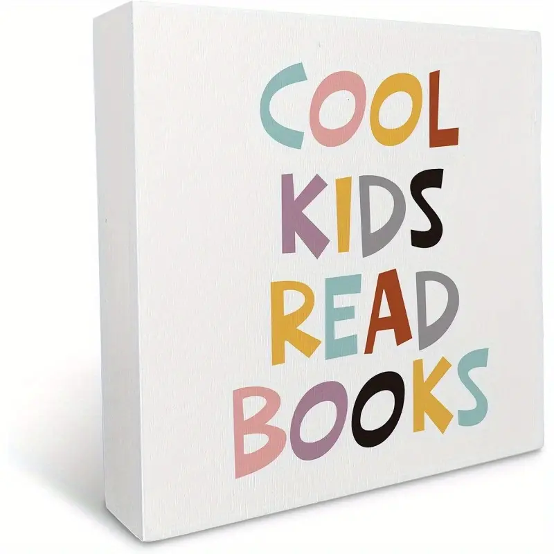 Read Reading Corner Sign, Cool Kids Read Books Wooden Box Sign, Book Shelf For School Classroom Library, Cool Kid Room Decoration Wall Shelf Table Wooden Block Plaque Desk Decor 5x5 Inch