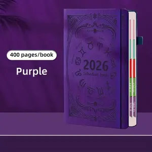 PU 2026 12 Zodiac Signs Schedule Planner Calendar, 400-Page PU Leather Hardcover, Monthly & Weekly Layouts, Elastic Closure, / Colors