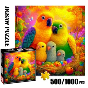 1pc 1000 piece adult puzzle 58x58cm Colorful Parrots in Nest with Fruits and Foliage 500 pieces of paper puzzle, Art Puzzles Gift, suitable for adults and families, large-scale DIY puzzle interactive toy games, bir