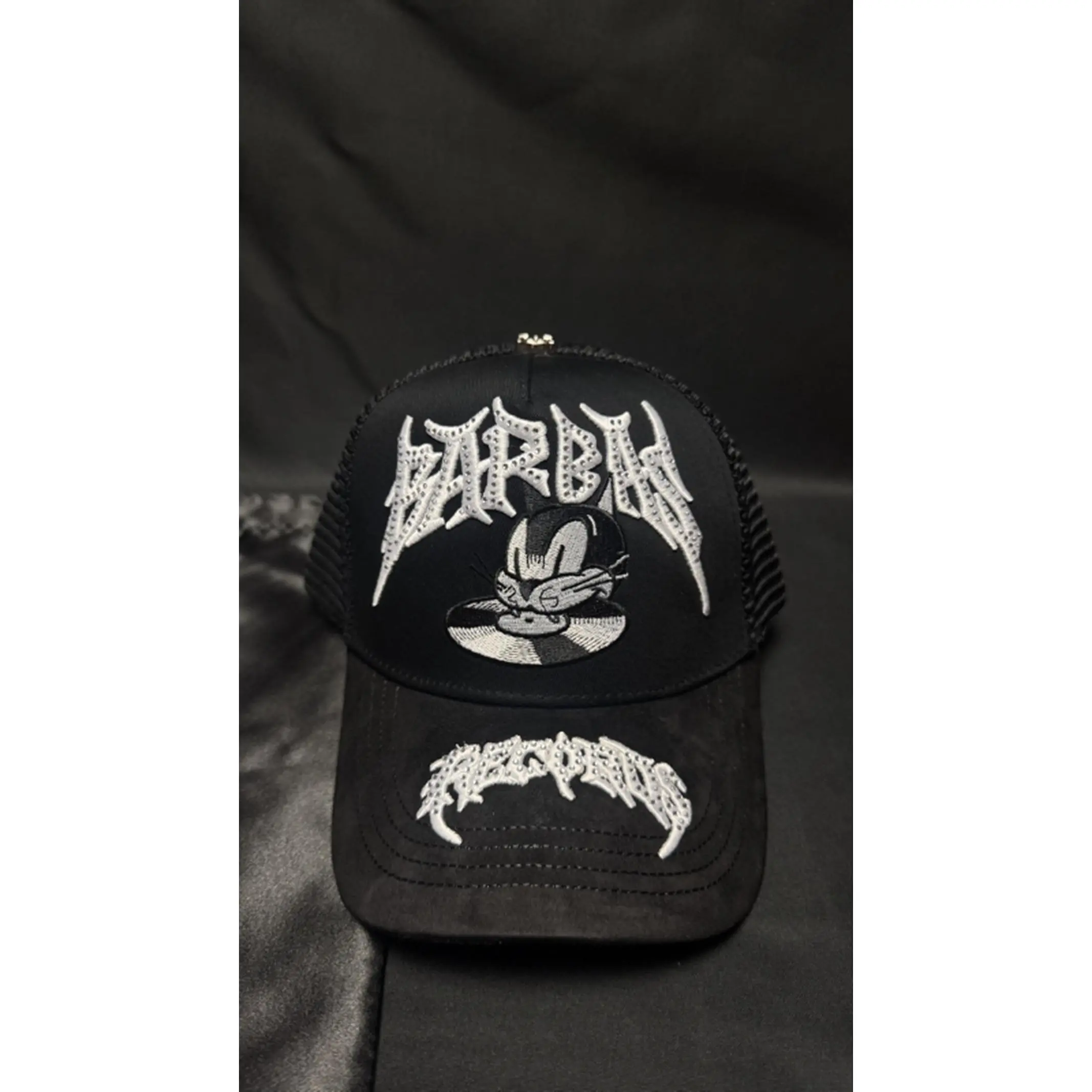 Barbas Hats "Barbas Record" Black Trucker Hat with White Embroidery No Box