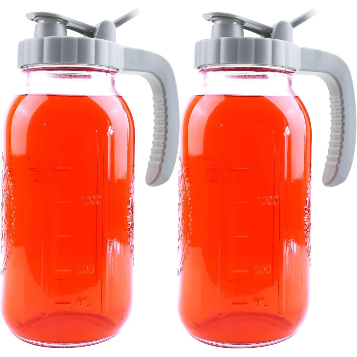 64 Oz Mason Jar Pitcher With Lid 2 Set Wide Mouth Half Gallon Glass Pitchers 2 Quart Cold Boiling Water Jug For Coffee,Lemonade, Iced ,Homemade Drinks,Milk,Juice Storage Container For Refrigerator