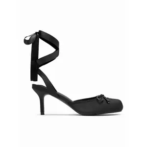 Cider SATIN BOWKNOT DECOR SLINGBACK TIE LEG BALLET HEELS