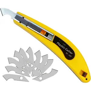 Professional Acrylic Plexiglass Sheet Cutter Scoring Knife Tool,With a Curved Handle,It Is More Convenient To Use.One handle,11 blades. (Yellow)