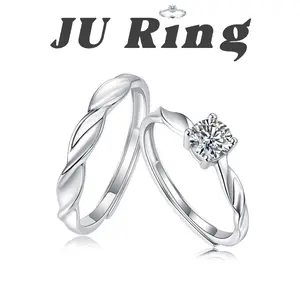 #107 C2 (knot) S925 Sterling Silver Lab-Grown Moissanite Adjustable Couple Promise Ring