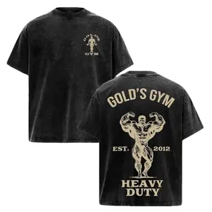 Unisex Washed T‑Shirt Heavy Duty Gold’s Gym Vintage Washed Oversized Gym T-Shirt – Bodybuilding Pump Cover Tee