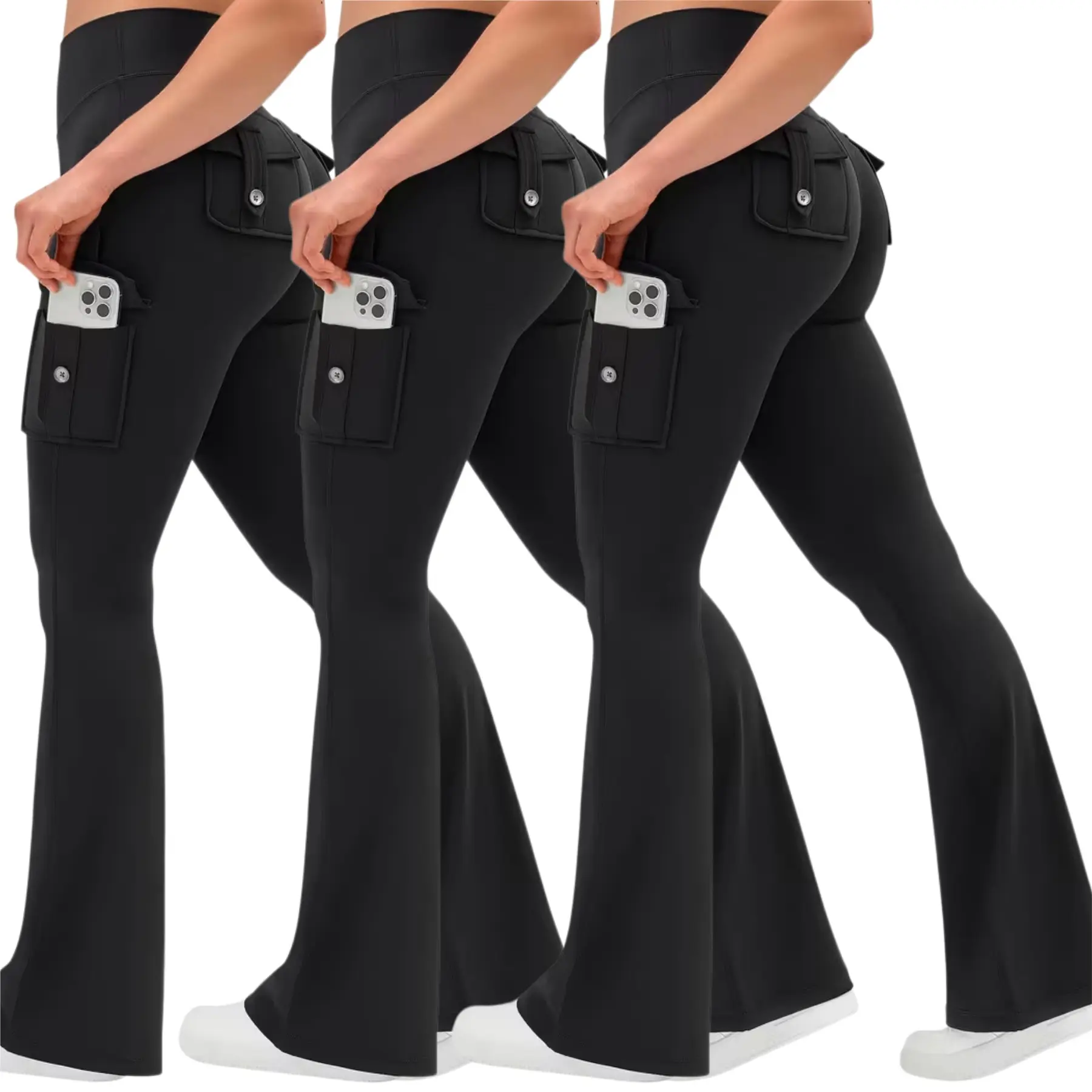 3PCS Women's High-Waisted Boot Style Carved Pleated Buttocks Flare Leggings Stretch Training And Fitness Flared , Super Comfortable Daily Pants shapewear leggings Gym Exercise Leggings summerwins