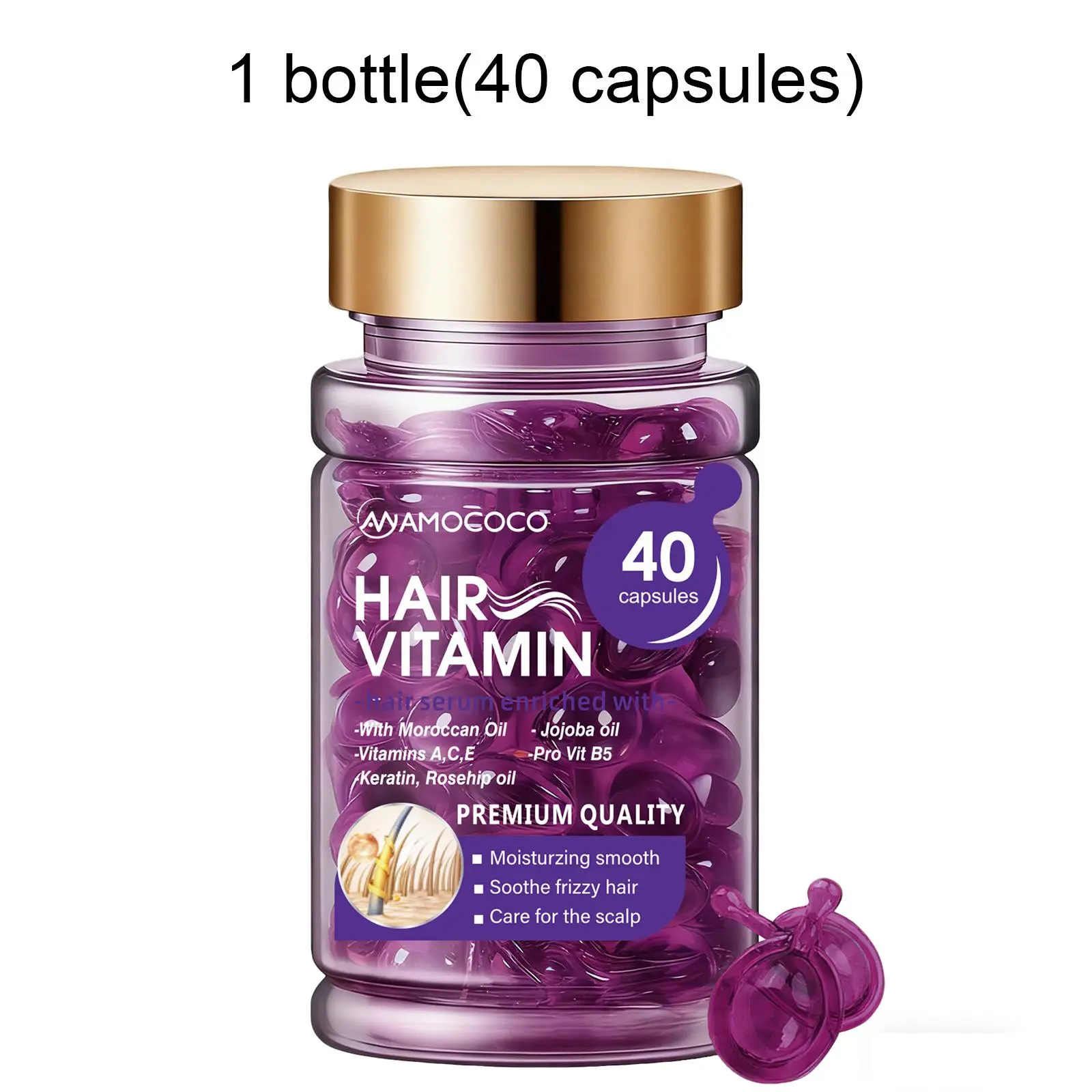 Hair Vitamin Oil Capsules 40 Count with Moroccan Argan Oil, Keratin & Nutritional Vitamins for Smooth Tangle-Free Hair | Luxury Hair Repair Care