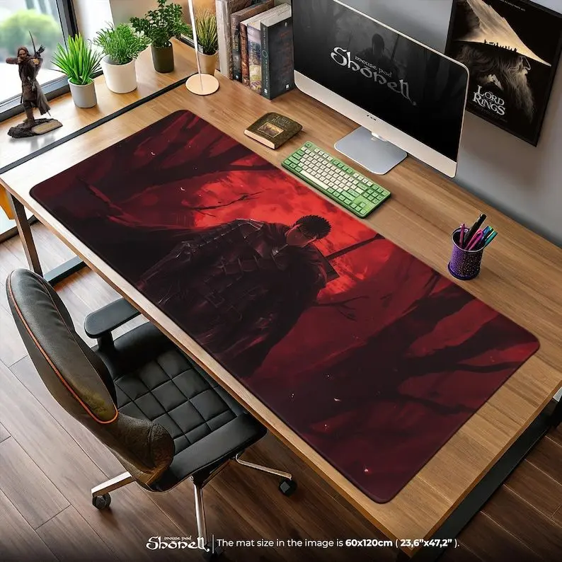 Guts Berserk Anime Mouse Pad - Black Swordsman Red Forest Desk Mat, Eclipse Rage Art, Dark Manga Gift for Fans