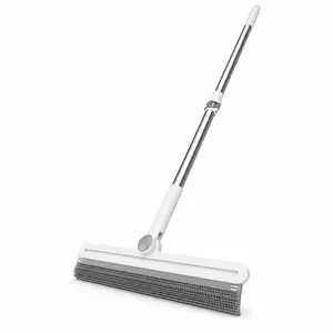 2-in-1 Silicone Squeegee Brush, 40cm Wide Floor Scraper with 180° Swivel Head & Extendable Handle, Multi-Surface Cleaning Tool for Pet Hair, Dust, Wet Spills, Shower Glass, Window Screens & Floors