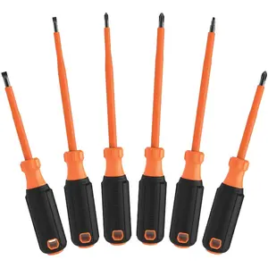 Klein Tools 85076INS Insulated Screwdriver Set Features 1000V Electricial Screwdrivers, (3) Phillips and (2) Slotted and Square Tips, 6-Piece