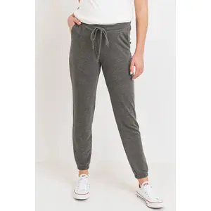 Hello Miz Two-Tone Brushed Terry Maternity Sweatpants, Charcoal