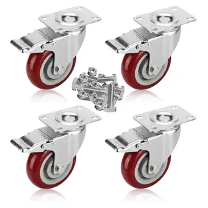 3 inch Swivel Caster Wheels Bearing 1000 lbs 4 Pack Heavy Duty Rubber Plate Casters All with Safety Brake No Noise Lockable Swivel Casters Include 16 count Screws Set