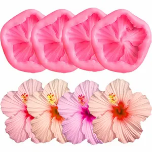 4pcs Hibiscus Silicone Mold Set | Flower-Shaped Molds for Decoration, Soap, Aromatherapy Candle Making, Clay Resin Casting - Tools, Pendant Moulds, Perfect for Gifts for Valentine'S Day, Mother'S Day, Father's Soap Making Kit