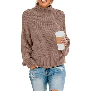Women's Turtleneck Batwing Sleeve Loose Oversized Chunky Knitted Pullover Sweater Jumper Tops