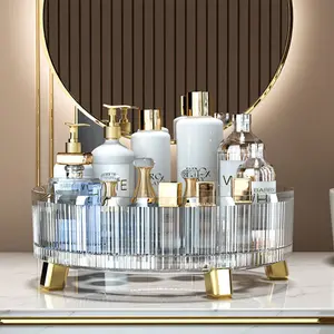 Rotating Makeup Organizer Tray, Transparent Cosmetic Storage Box, Large Capacity Cosmetic Organizer, Bathroom Storage Box, Home Organizer, Clear
