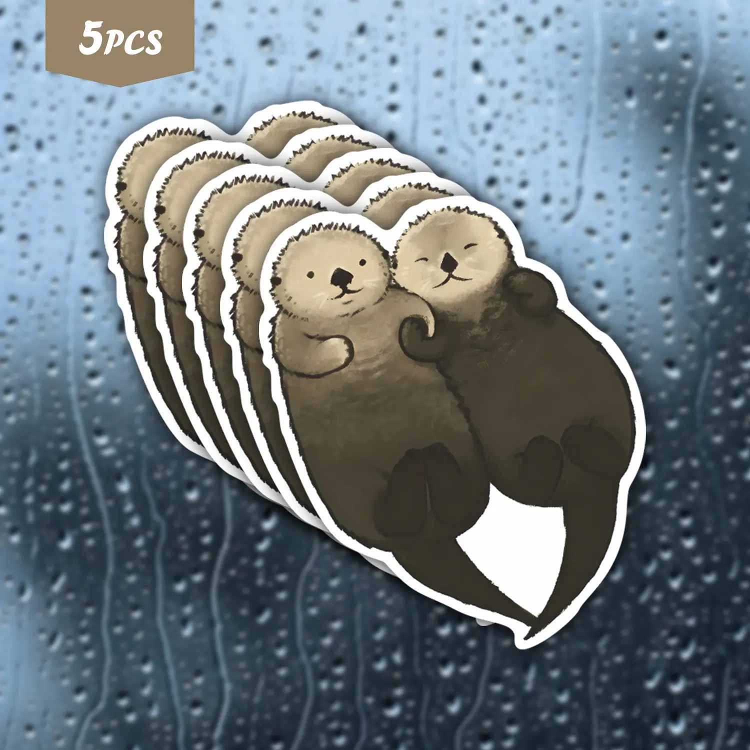 5Pcs Cute Otter Couple Holding Hands Waterproof Vinyl Sticker, Self-Adhesive Decal, Suitable For Water Bottles, Laptops, Cars, Tablets, Ideal For Animal Lovers, Cute Aesthetic Fans And Romantic Style Enthusiasts