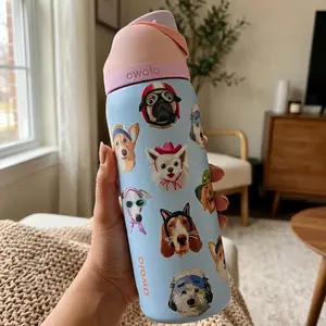 Owala FreeSip 32oz Dog Print Tumbler – Reusable Stainless Steel Cold Drink Bottle with Cute Puppy Artwork for School, Fitness & Daily Carry
