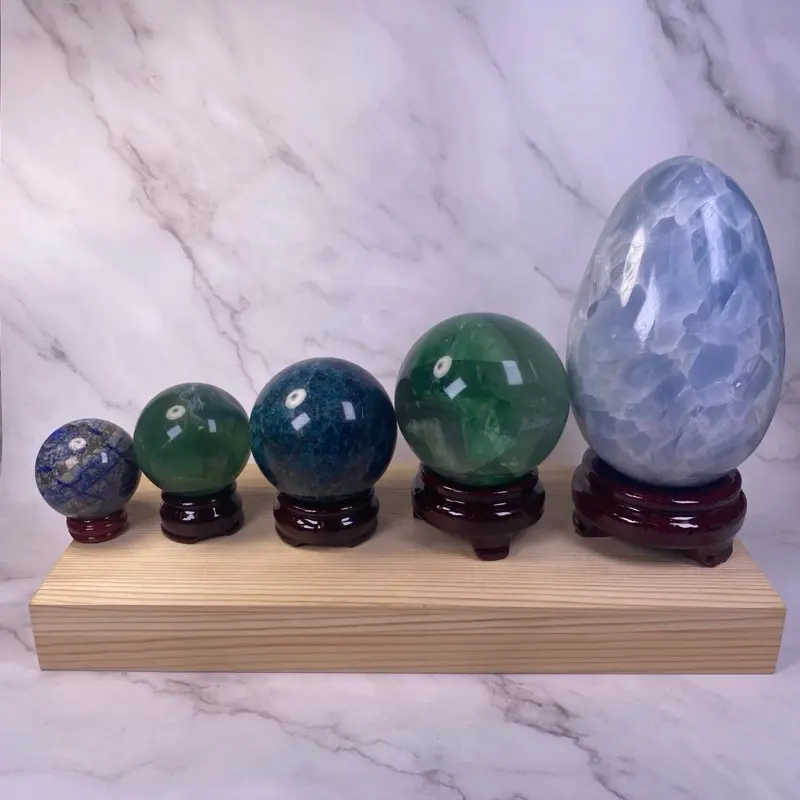 CRYSTALS 444 U - Wooden Crystal Sphere Stand - Multiple Size Variants - Rotating Crystal Stand