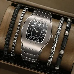 Tonneau Shape Watch Set | Curved Steel Case with Matching Accessories | Complete Package for Work, Weekend & Special Occasions | Bulk Orders for Retailers & Resellers