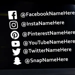 Social Media Handle X2 8” Permanent Vinyl Decal Sticker for Cars Laptop Truck Van with Facebook Instagram Pinterest YouTube Twitter Snapchat Icons
