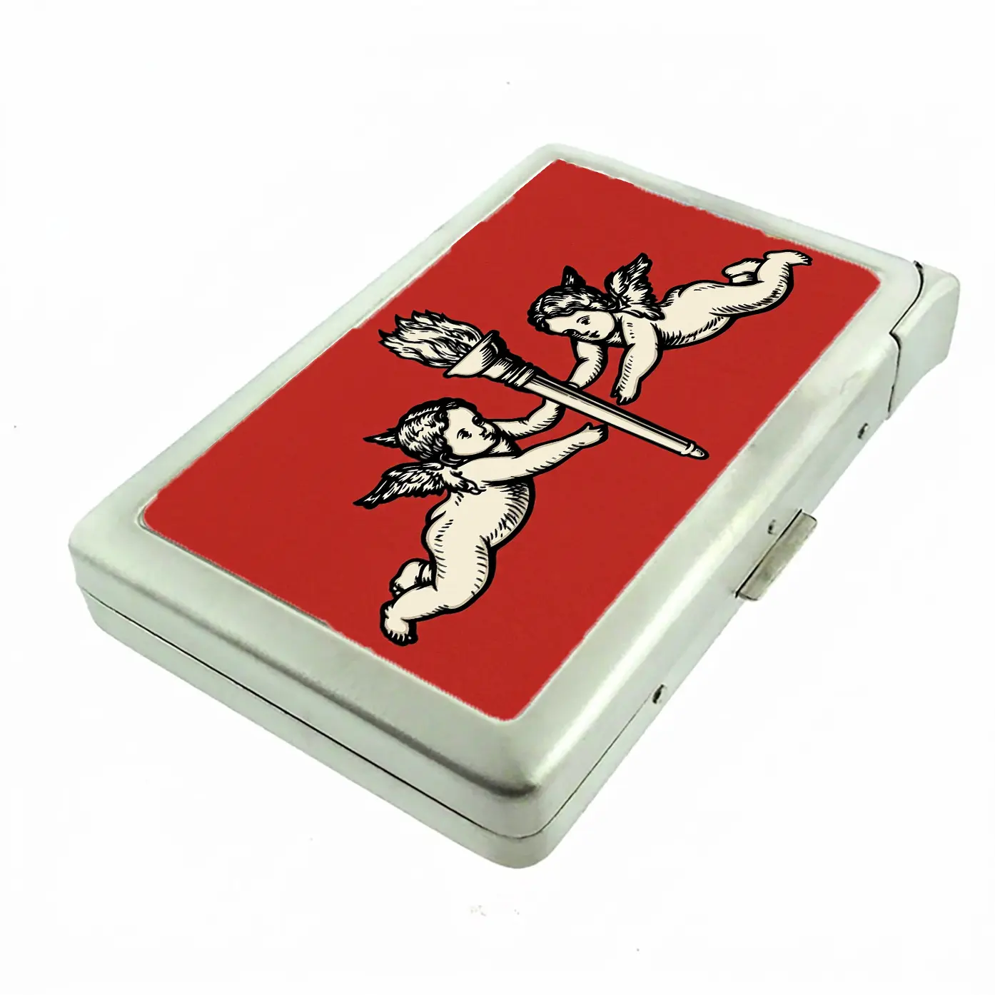 Vintage Advertising Angel Illustration Metal Case with Built in Lighter