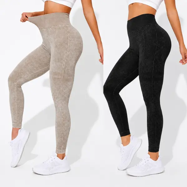 NEXUS Women's High Waisted Acid Wash Workout Leggings Seamless Tummy Control Squat Proof Yoga Gym Activewear