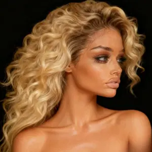 Ombre Blonde Deep Wave Synthetic Wigs with Dark Roots 13x4 Lace Front Wigs for Women Pre Plucked Kinky Curly Synthetic Lace Front Wig Heat Resistant Fiber Music Festival Dance Party Street Wear Use