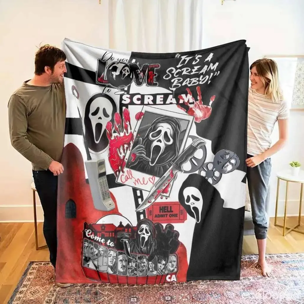 Scream Ghostface Horror Movies Flannel Fleece Throw Blanket - HD Print, Breathable Soft Plush, for Slasher Fans, Living Room & Couch & Bed Decor, Halloween Spooky Season Essentials, Horror Lovers Gift, Adult