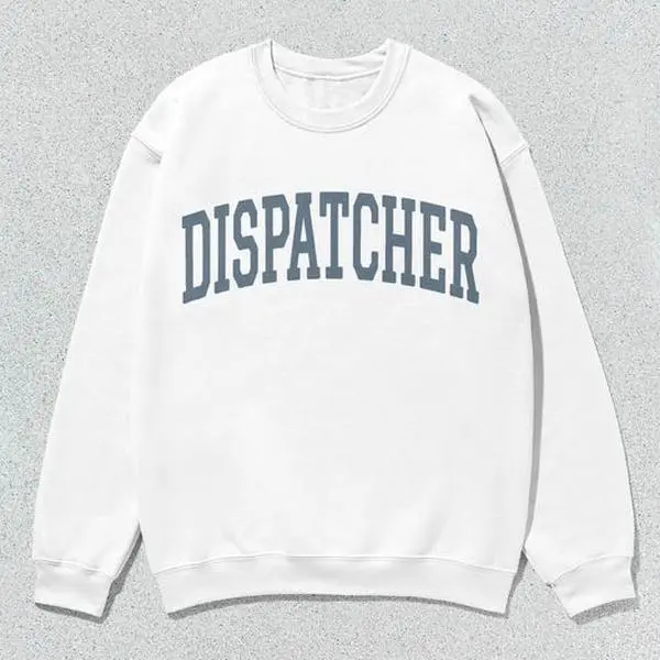Crewneck Sweatshirt, Unisex Dispatcher Pullover with 911 Collegiate Graphic, Casual Long Sleeve Top, Tops, Menswear