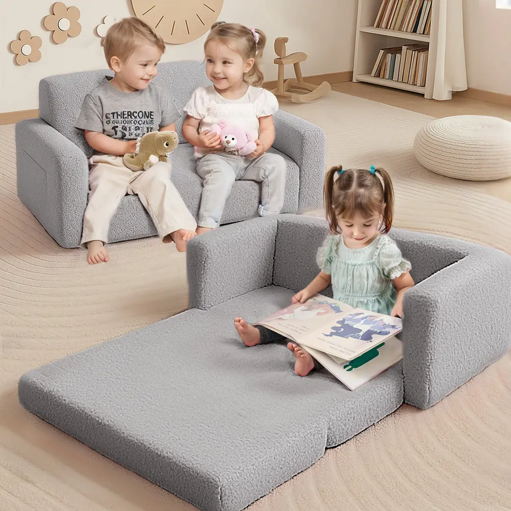 Kids Foldable Padded Toddler Sofa - Extra Wide Toddler Furniture, Fold Out Kids Couch, Comfy Birthday Party Seat for Children's Day Gifting