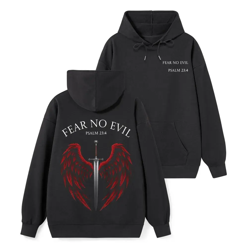 Religious Warrior Hoodie Psalm Bible Verse Christian Gothic Streetwear Casual Long Sleeve Top