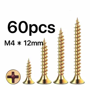 60Pcs M4×12mm High Hardness Phillips Flat Head Wood Screws, Multipurpose Screws for Wood/Plastic, Ideal for Drywall, Ceilings, Furniture, DIY Crafts, Electronics & Machinery Maintenance.