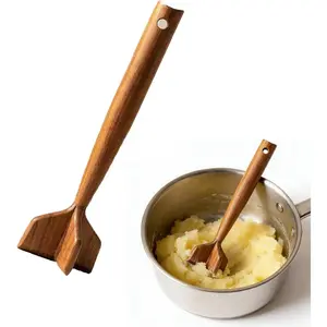 10.5 Inches Wooden Meat Chopper - Multi-functional Ground Beef Masher Chicken Shredder Hamburger Smasher Tool for Kitchen