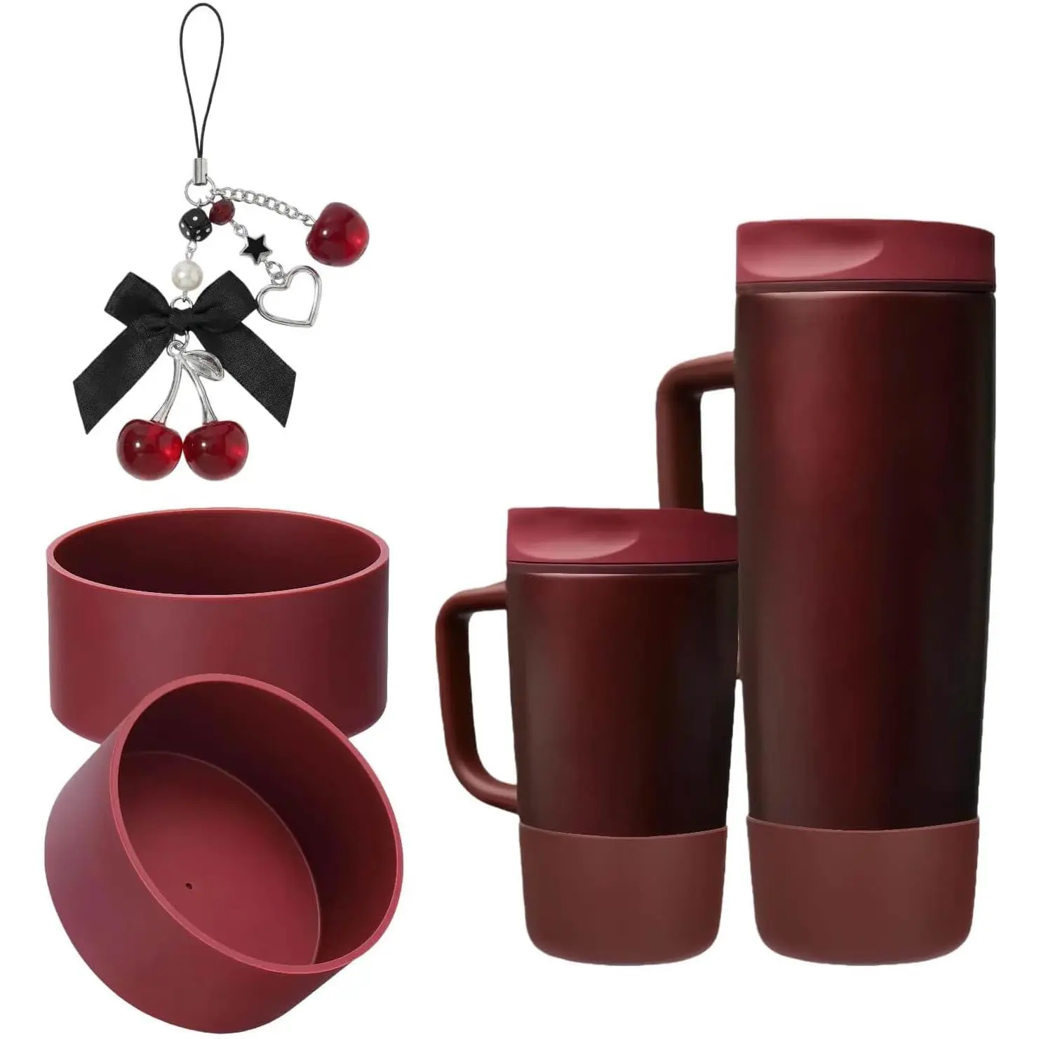 Black Cherry Drinkware Accessories Set, 2-Piece Protective Silicone Boot & Pendant Charm, Anti-Slip Sleeve for 20-40 oz Bottles