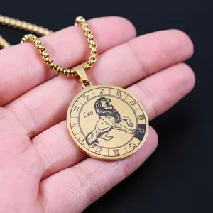 Zodiac Signs Pendant Necklace for Women Men 12 Constellation Stainless Steel Chain Gift for Astrology Jewelry, Birthday, Long,summervibes