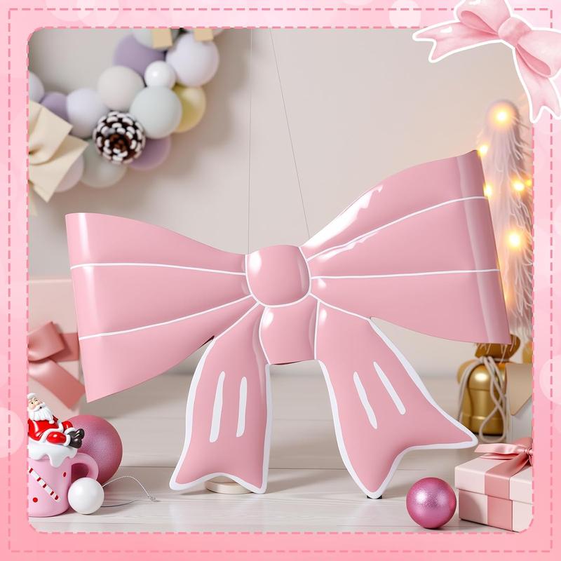 Pink Bow Christmas Tree Topper Metal Bow Tree Topper 13.4 x 9.4 Inch Coquette Pink Christmas Ornament for Xmas Party Table Home Decorations