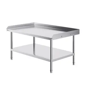 VEVOR Stainless Steel Work Table, 30 x 48 x 26 Inch Commercial Food Prep Worktable, 3-Sided Backsplash Heavy Duty Prep Worktable, Metal Work Table with Adjustable Height for Restaurant Home Hotel