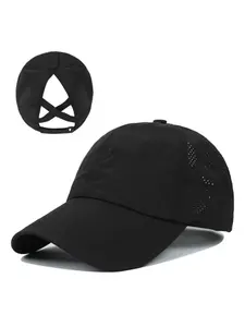 1pcs Quick-Dry Solid Color Baseball Cap, Adjustable Ponytail Holder, Essential Outdoor Fitness Sports Hat, Casual Fitted Style, Adjustable Snapback Cap