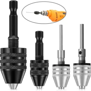 4 Pieces Keyless Drill Chuck Set,1/4,1/8,1/16 Inch Hex and Round Shanks Small Drill Chuck Change Adapter,Halloween Christmas Party Gifts,Hand Tools Kits