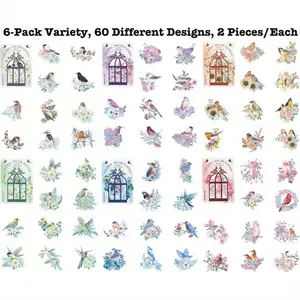 120 Pieces Birds and Flowers Stickers with Silver Holographic Edge and Clear Background, Nature Scrapbooking Sticker for Journaling Supplies Bullet Journal Planner Card Making DIY Crafts