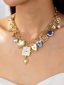 Heart Design Charm Necklace, Fashion Jewelry Accessories for Women As Gift, Love Heart Necklace