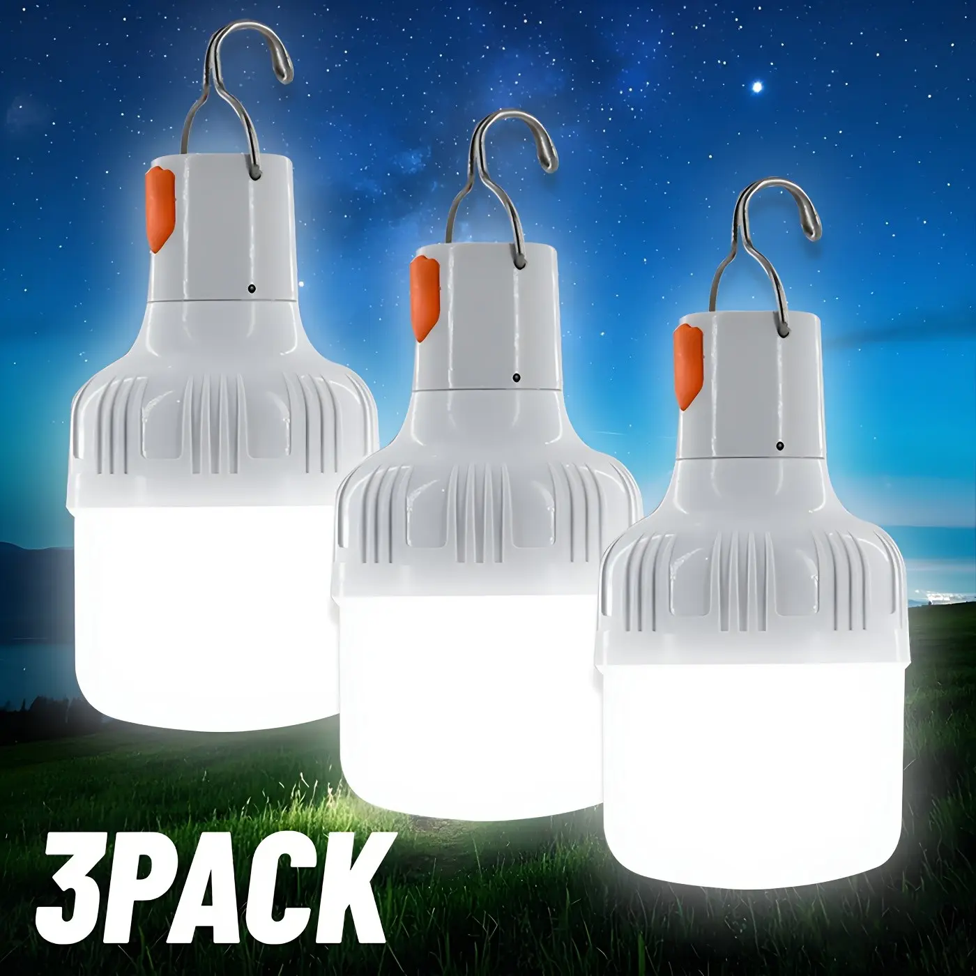 3-Piece USB Rechargeable Camping Light Set, Portable Mini Night Lamp, Abs Emergency Flashlight, Ideal for Camping, Exploring, Fishing, Home Use, Led Bulbs, Cool White Light, Super Bright Led, USB Powered Lighting, Led Lights