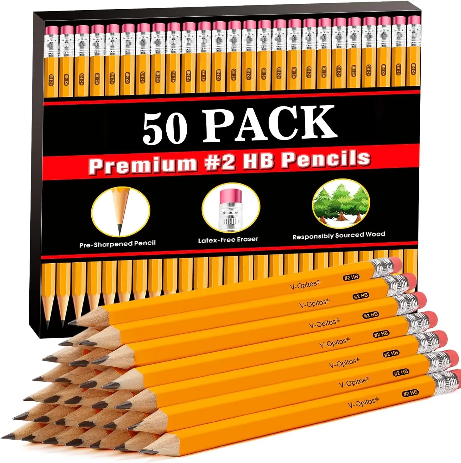 Pre-Sharpened #2 HB Wood Pencils (50 Pack Bulk) - Yellow Classroom & Teacher Supplies for Writing, Drawing & Sketching