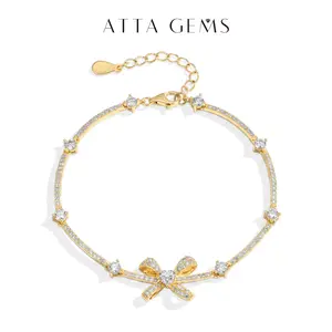 ATTAGEMS Bow-Shape 4*4MM Heart Cut Lab-Created Moissanite Bracelet for Women Girls S925 Sterling Silver Bracelet Anniversary Birthday Gift B082