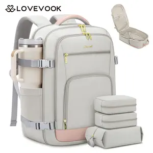 LOVEVOOK Travel Backpack For Women, 40L &50L Carry On Backpack Flight Approved, TSA Personal Item Travel Bag Fits 17 Inch Laptop, Business Weekender Overnight Waterproof Daypack With 2 Cubes